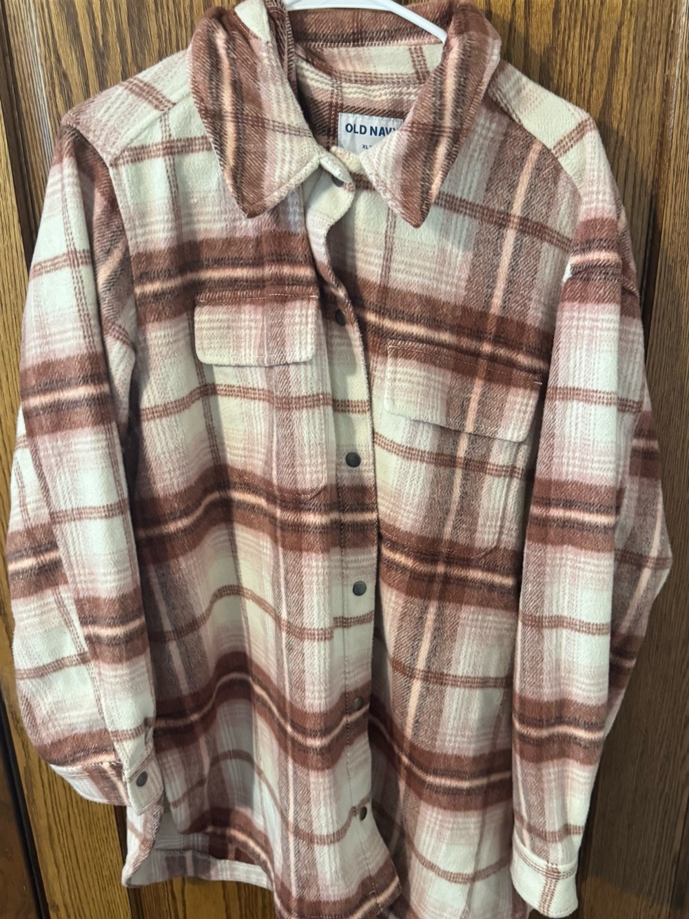 Oversized Plaid Shacket in Cream, Pink and Brown (XL Tall)
